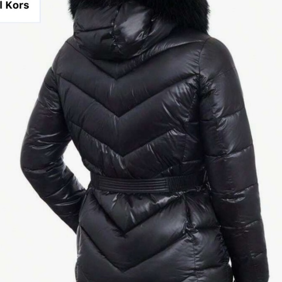 Michael Kors Women's Metallic Belted Faux-Fur-Trim Hooded Puffer Coat Size S - Picture 2 of 14
